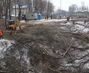 Возле НСК «Олимпийский» вырубают деревья