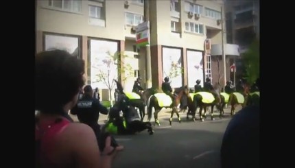 Во время митинга лошадь сбросила милиционера