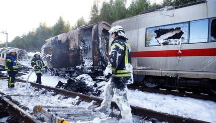 Сгорел поезд в Германии