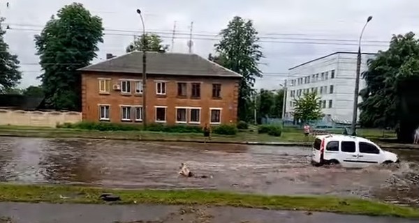 Харьковчанин после урагана открыл купальный сезон прямо в луже