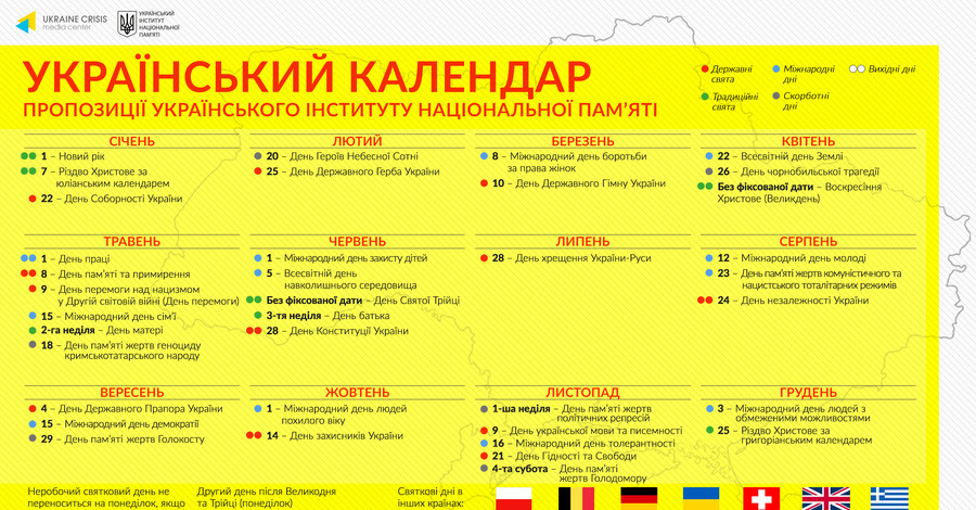 Новый календарь украинских праздников