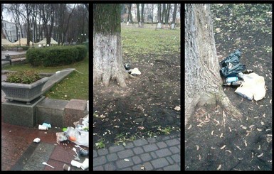 Киевляне жалуются на горы мусора в Мариинском парке из-за жителей палаточного городка