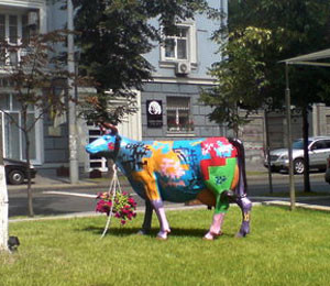 На улице Институтской «пасется» разноцветная корова 