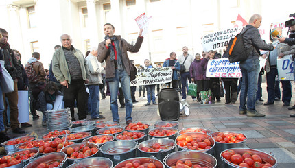 Активисты бросаются помидорами возле Рады