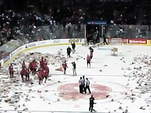 В Канаде хоккеистов забросали тысячами мягких игрушек