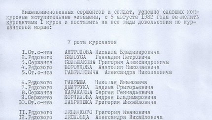 Документы о зачислении Евгения Пташника и Сергея Щепина на 1-й курс Киевского военного училища 