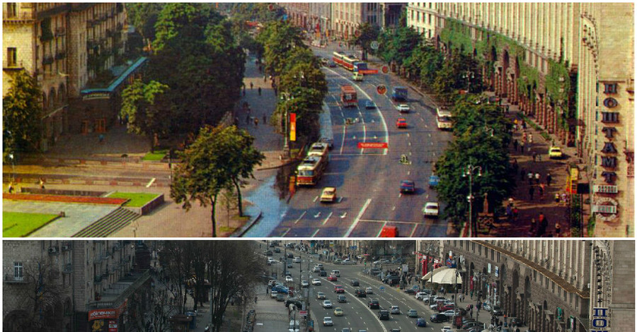 Крещатик 1972 и 2013 годы. Деревья тут больше не живут...