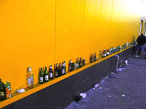 В Донецке пьяные выпускники выстроили стену из бутылок