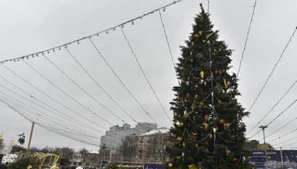 В Киеве на Софийской площади закончили наряжать главную елку страны