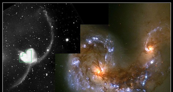 Хаббл сделал удивительное изображение столкновения двух спиральных галактик в созвездии Ворон 