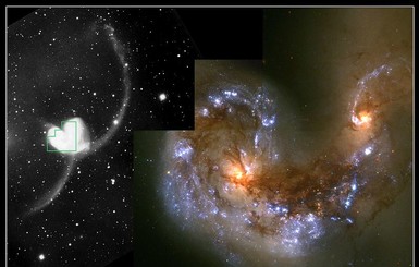 Хаббл сделал удивительное изображение столкновения двух спиральных галактик в созвездии Ворон 