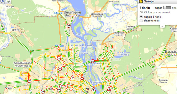 В Киеве заторы уже в 5 баллов, движению мешают ремонтные работы