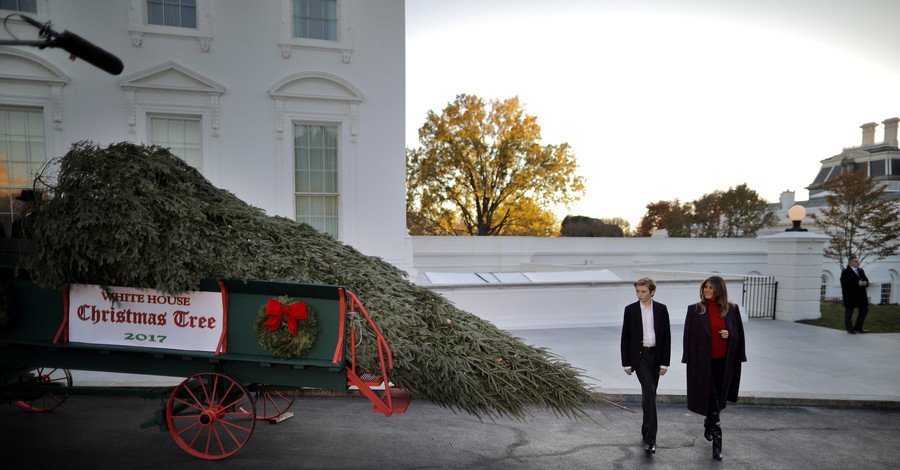 Мелания Трамп в стильном наряде сходила за рождественской елкой 