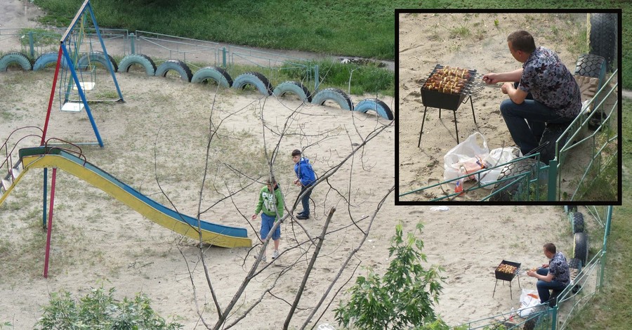 В Киеве на детских площадках жарят шашлыки 