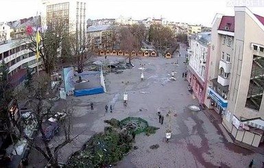 Из-за сильного ветра в Ивано-Франковске рухнула главная елка города