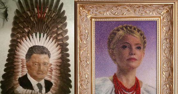 Портреты Порошенко из перьев фазана продают за 4 тысячи гривен