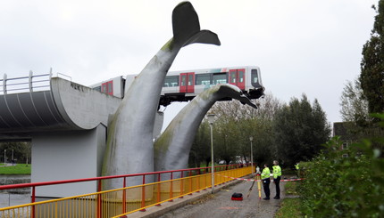В Нидерландах поезд метро чуть не упал с 10-метровой платформы, но его спас гигантский кит