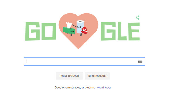 В честь Дня Святого Валентина логотип Google превратился в  чувствительное бумажное полотенце
