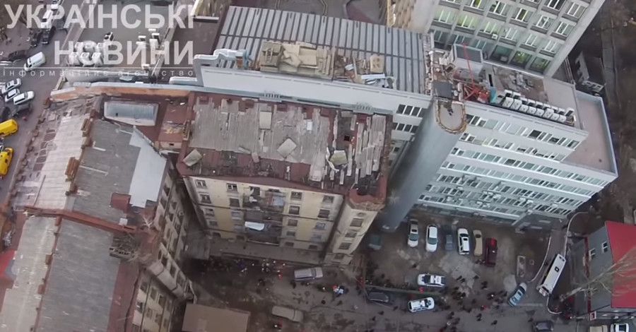 Обвал дома в Киеве с высоты птичьего полета