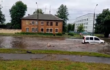 Харьковчанин после урагана открыл купальный сезон прямо в луже