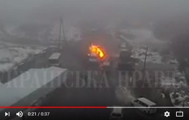 Видео: во время задержания Рубана на блокпосту загорелся один из снарядов