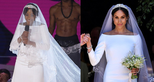 Ведущая премии MTV вышла на сцену в свадебном образе Меган Маркл