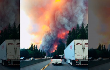 В Калифорнии лесной пожар заставил людей оставить автомобили на трассе
