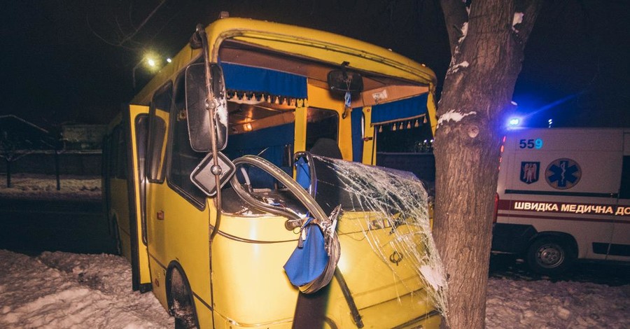 В Киеве маршрутка врезалась в дерево