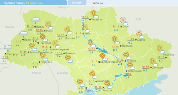 В понедельник Украину ожидает температурный скачок до +19