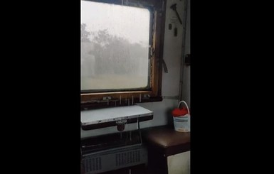 Пассажиры поезда Апостолово - Херсон показали ливень внутри вагона