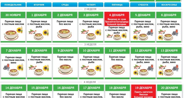 Календарь Рождественского поста