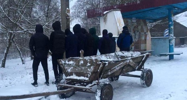 Хорошо погуляли: на Ровенщине парни украли телегу и забросили ее на крышу остановки