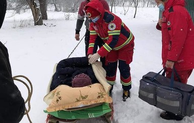 Снегопад на Львовщине: врачам пришлось везти пациентку с инфарктом на санях