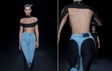 Ирина Шейк и Белла Хадид надели необычные джинсы-стринги на показе Mugler