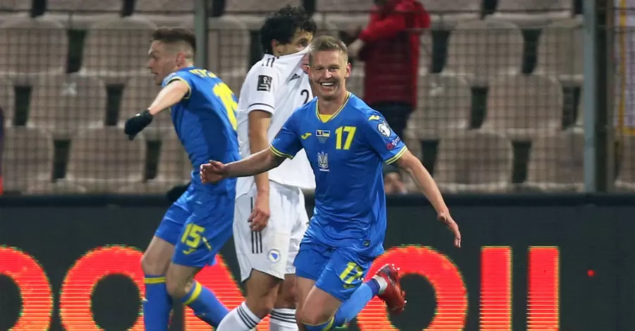 Украина побеждает Боснию 2:0 и еще поборется за выход на ЧМ-2022