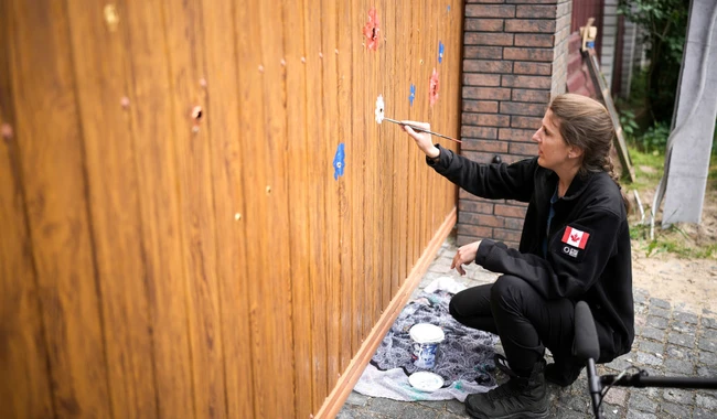 Канадская художница нарисовала цветы вокруг пулевых отверстий в Буче