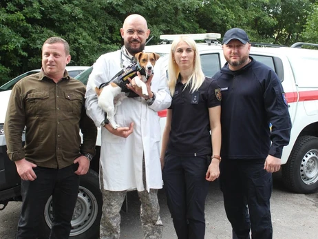 Пес Патрон прошел медобследование в ветеринарном госпитале Хмельницкой области