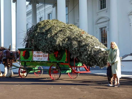 Первая леди США с внуком встретила повозку с рождественской елкой у Белого дома