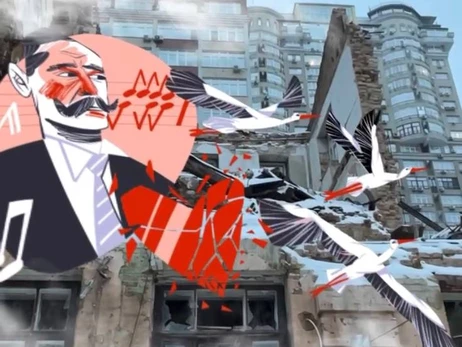 TVORCHI створили на розбитому будинку у Києві віртуальний мурал, присвячений Леонтовичу