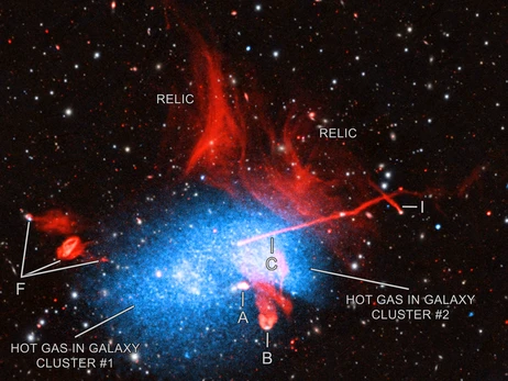 Астрономы сфотографировали столкновение трех галактических скоплений 