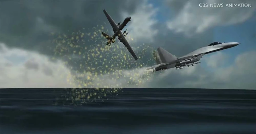 CBS показал видеографику того, как Су-27 повредил над Черным морем MQ-9 Reaper