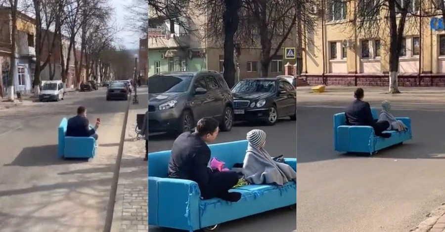 На Тернопольщине мужчина ездит на диване, к которому приделал колеса