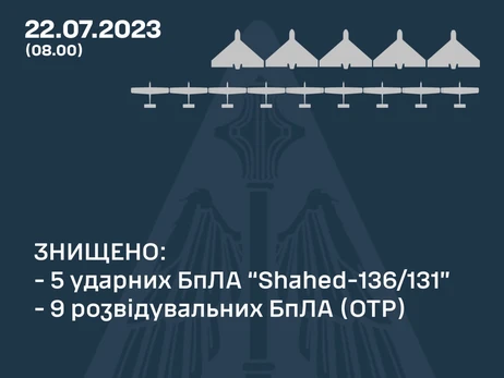 Сили ППО в ніч проти 22 липня збили всі російські дрони-камікадзе 