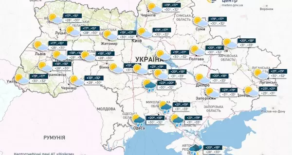 30 серпня синоптики прогнозують спеку та короткочасний дощ на півдні