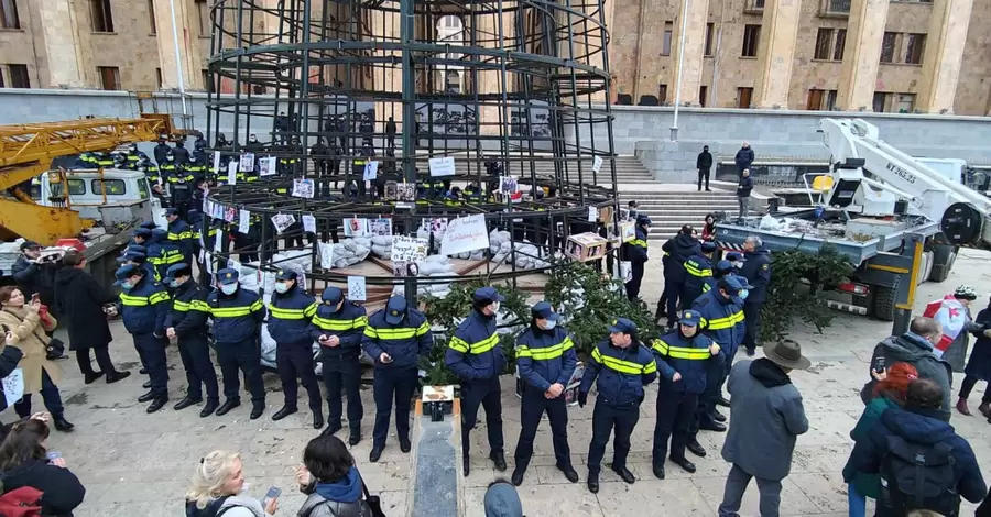 В Тбилиси новогоднюю елку на месте протестов охраняет полиция