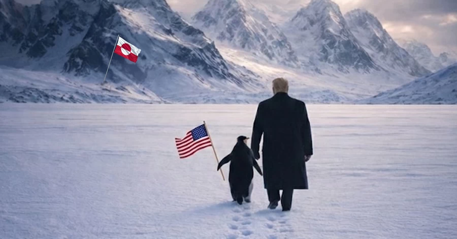 Белый дом опубликовал ИИ-фото Трампа с пингвином возле Гренландии, где эти пернатые не обитают