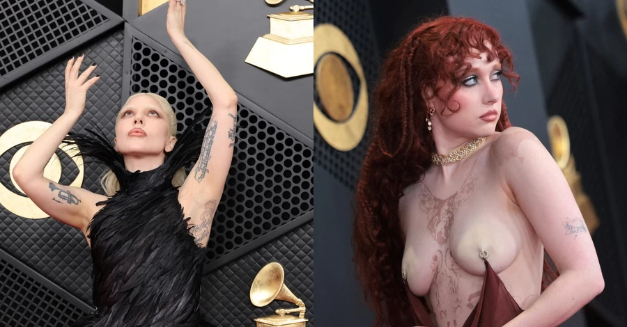 Красная дорожка Grammy: Леди Гага в перьях и скандальное платье Chappell Roan 