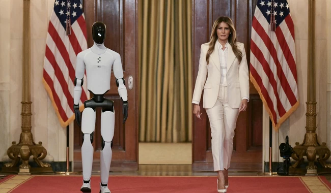Мелания Трамп пришла на саммит по ИИ в компании робота-гуманоида