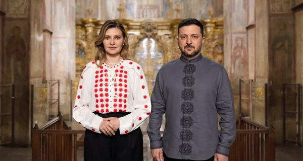 Зеленські у вишиванках привітали з Великоднем зі стін Софійського собору