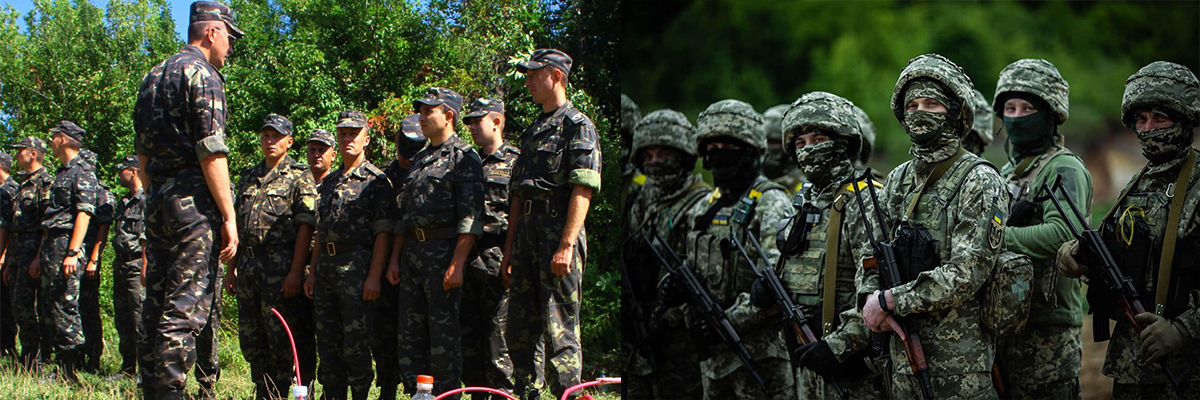 Украинская армия в 2014 и в 2022 году. Фото: Фото Ирины Пустынниковой / УНИАН/ facebook.com/MinistryofDefence.UA